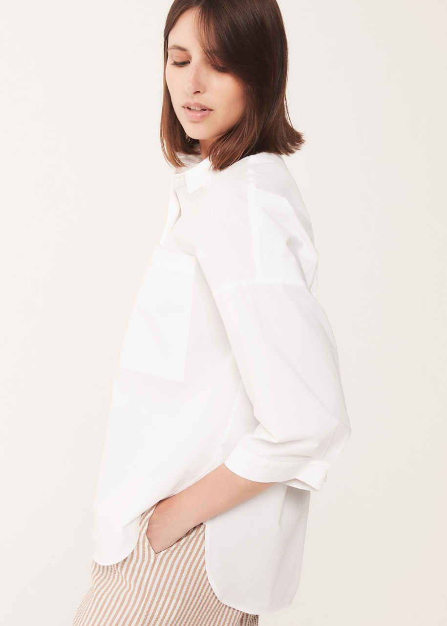 Camicia oversize in poplin di cotone stretch, bianco