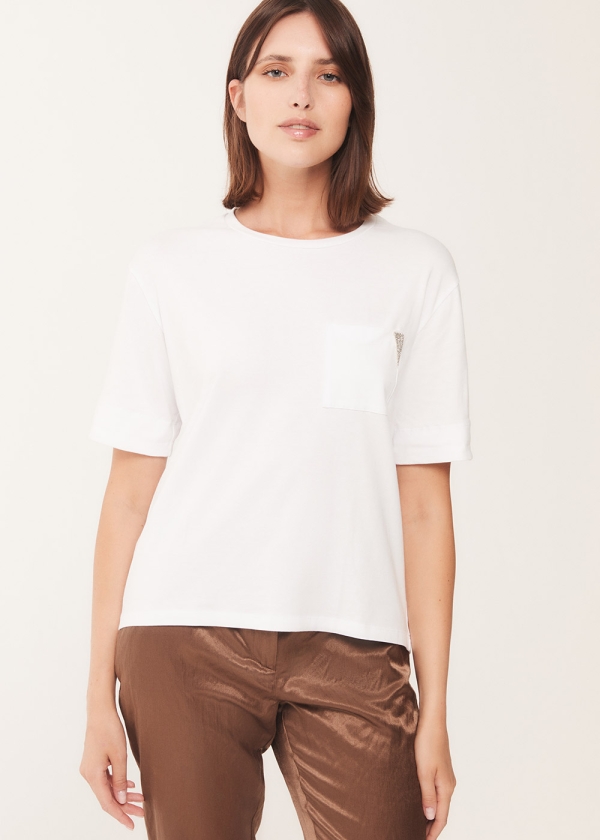 T-shirt in cotone stretch , bianco