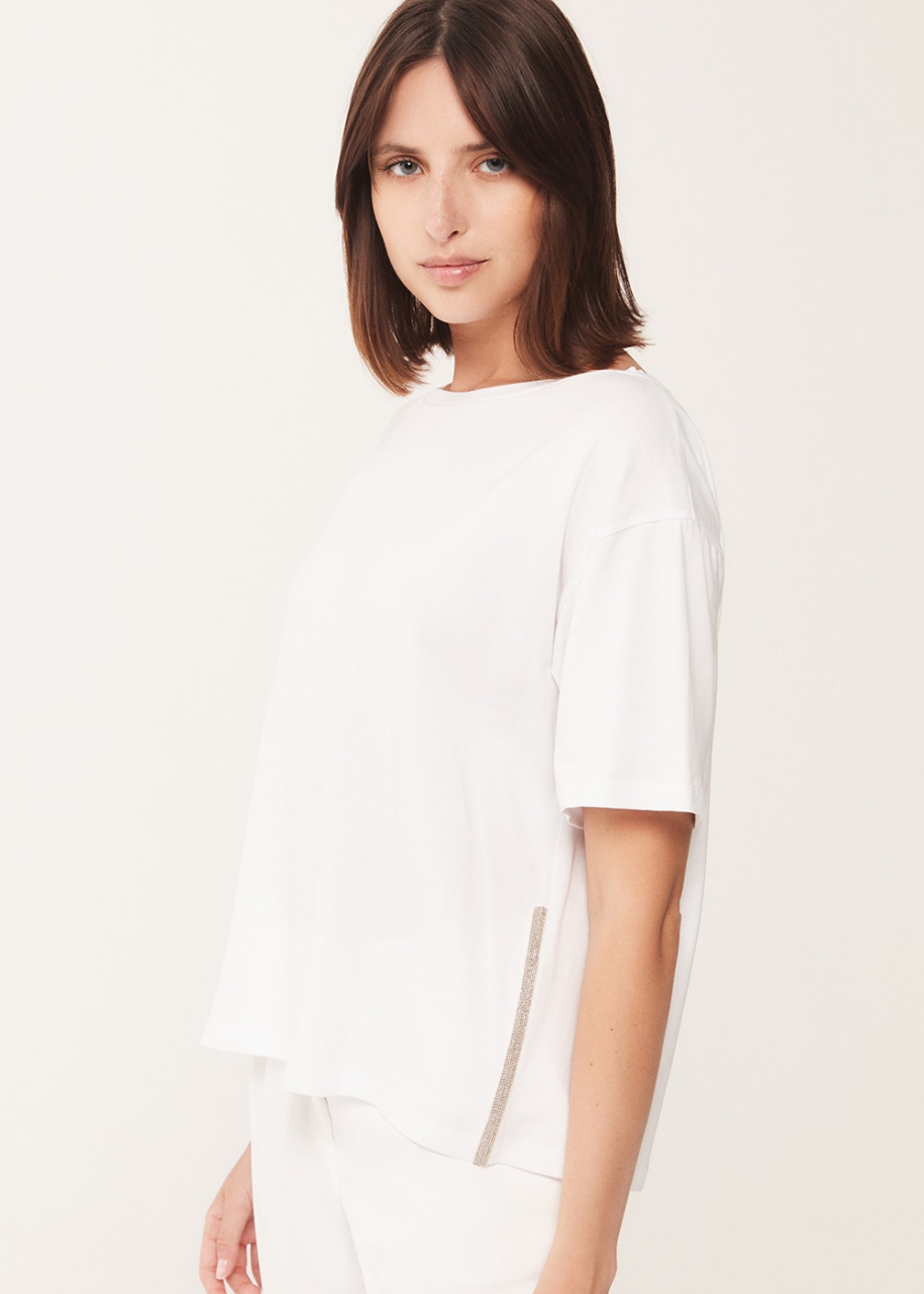 T-shirt oversize in cotone stretch , bianco