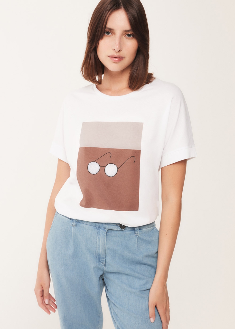 GLASSES - t-shirt in cotone, bianco