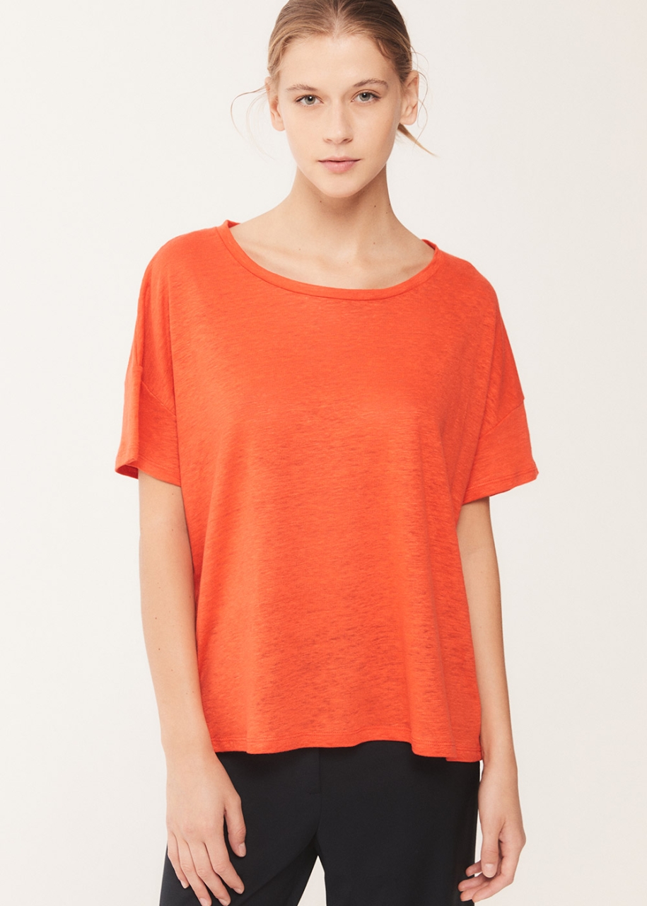 T-shirt oversize in puro lino, corallo