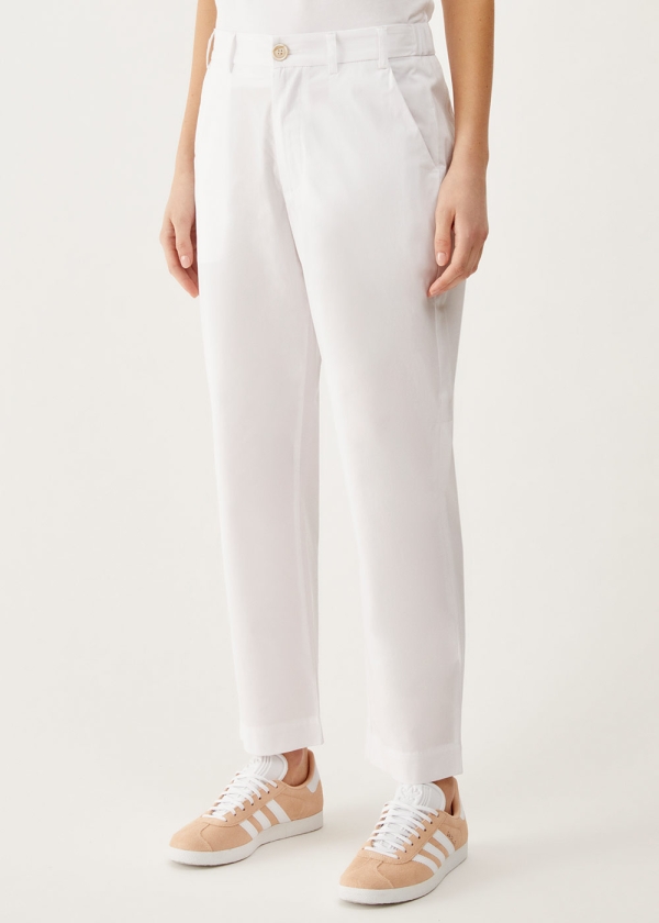 Pantalone regular fit in poplin di cotone stretch, bianco 001