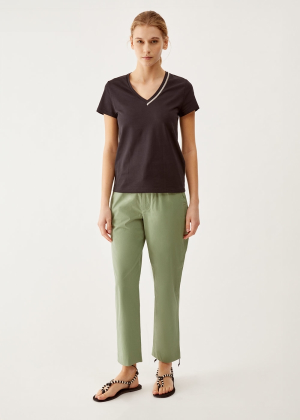 Pantalone regular fit in poplin di cotone stretch, verde 001