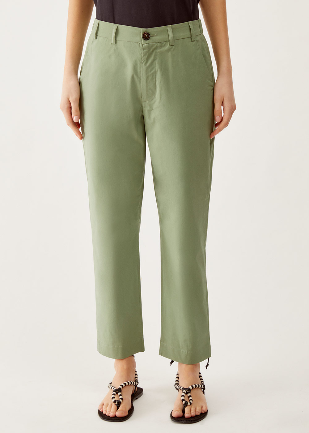 Pantalone regular fit in poplin di cotone stretch, verde 002
