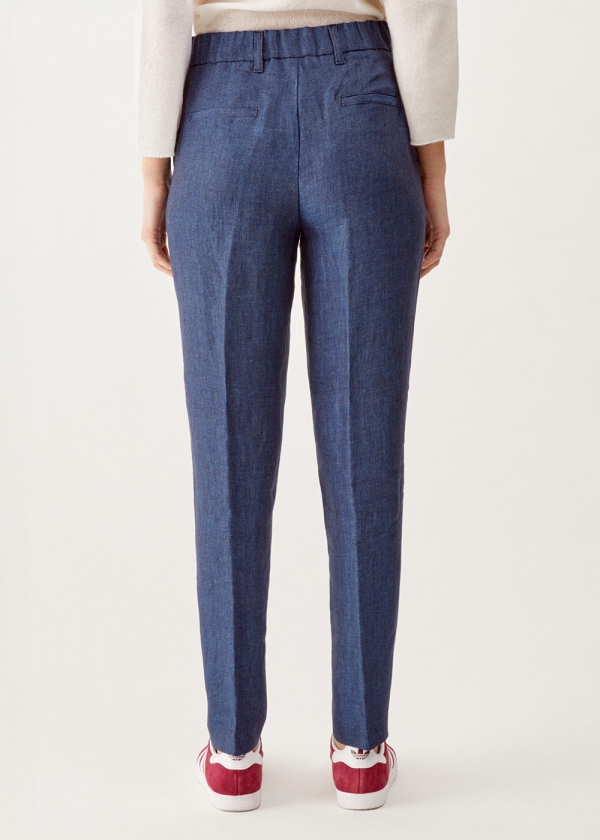 Pantalone Carota in lino, blu scuro 003