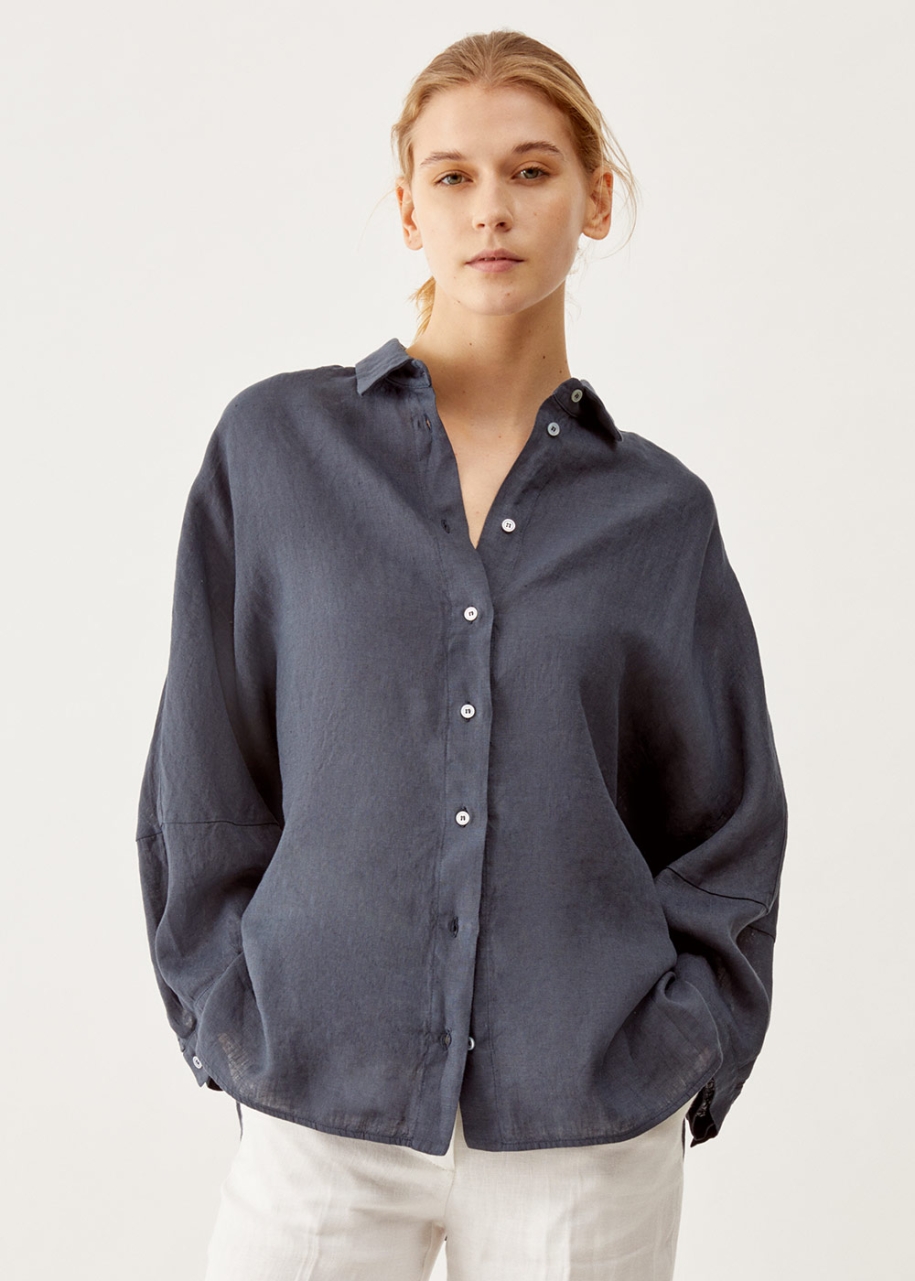 Camicia in lino oversize, blu 002