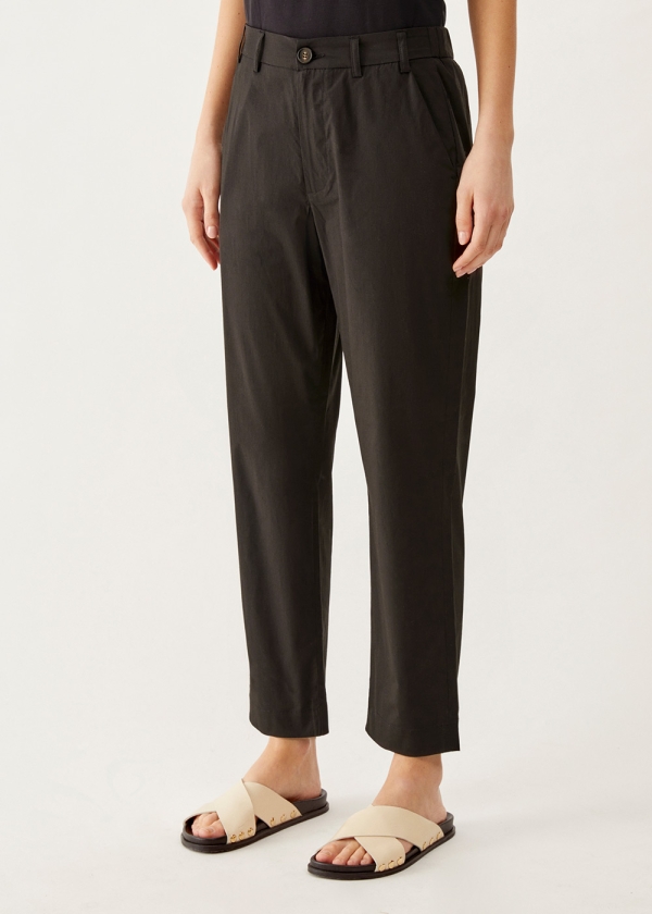 Pantalone regular fit in poplin di cotone stretch, nero 002